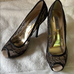Jennifer Lopez Black Stiletto 5”Heels with Lace Overlay